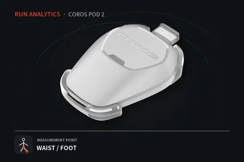 허리 또는 신발에 착용하는 흰색 COROS POD 2 센서